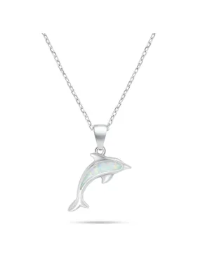 Beautiful Dolphin Silver Necklace with Opal NCL166W