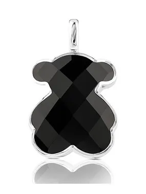 Bold silver teddy bear pendant with onyx Icon Color 1000146000