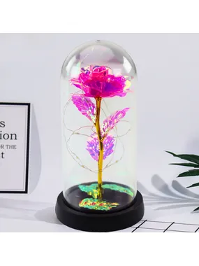 Eternal Crystal Rose in a dome with LED lighting pink 21x11cm