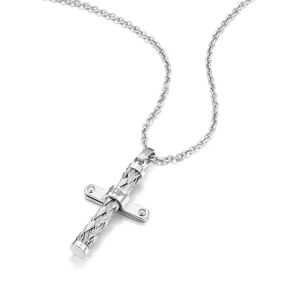 Timeless steel necklace with Crossed cross PEAGN0032402