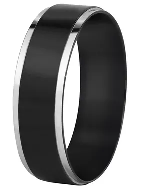 Steel black ring with silver rim