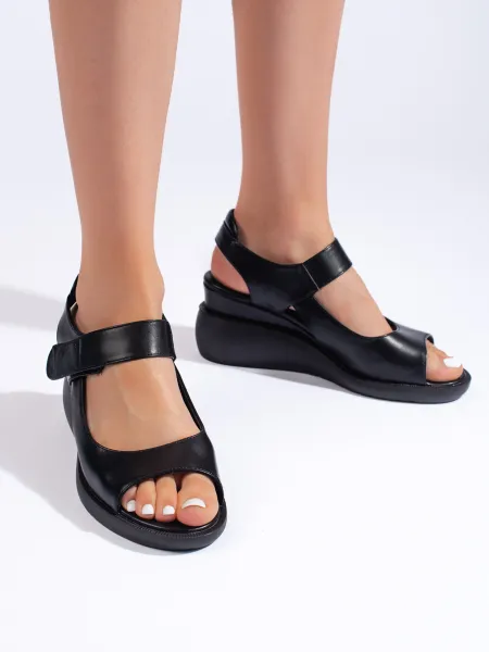 Comfortable black wedge sandals by Sergio Leone