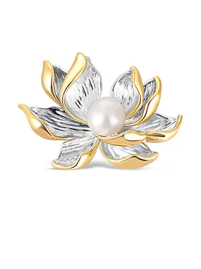 Beautiful bicolor brooch with pearl 2in1 lotus flower JL0698
