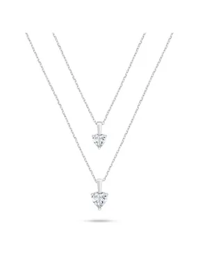 Double silver necklace with cubic zirconia Heart NCL160W