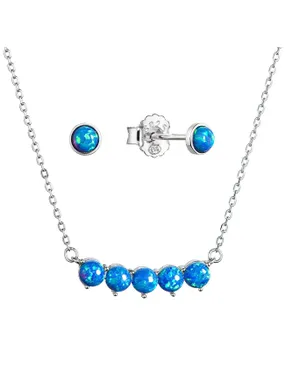 Charming jewelry set with synthetic opals 19035.3 blue (earrings, necklace)