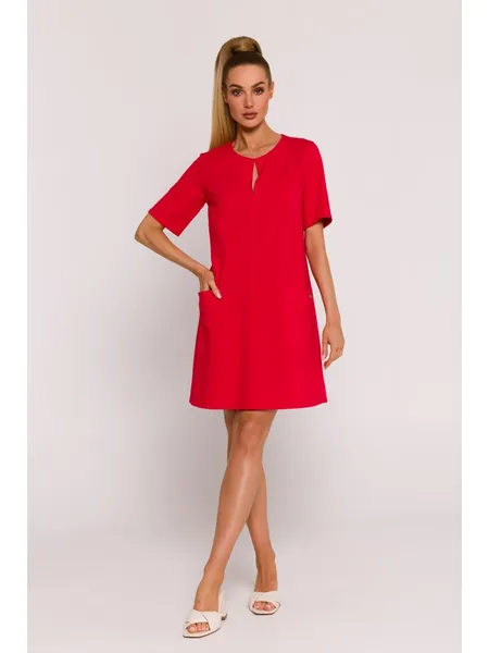 M788 A-line dress with pockets - red