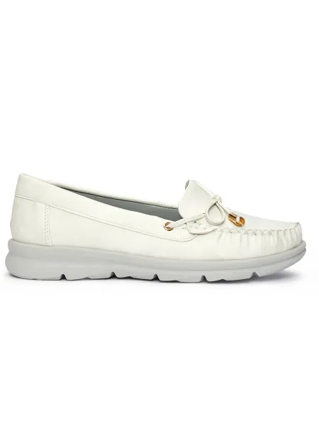 White comfortable moccasins made of eco-leather