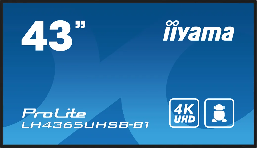 iiyama LH4365UHSB-B1 apzīmējumu displejs Kioska dizains 108 cm (42,5 collas) LED Wi-Fi 800 cd/m² 4K Ultra HD melns Iebūvēts procesors Android 11 24/7