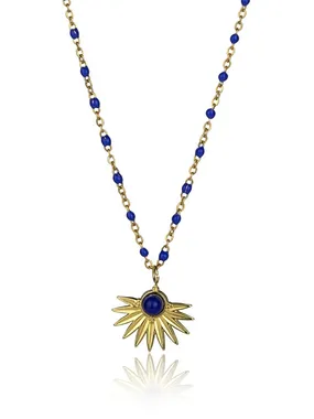Gold Plated Women's Necklace with Blue Beads EWN23039G