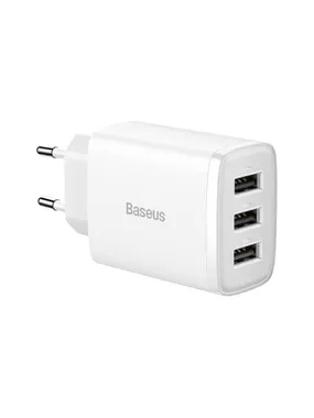 Baseus Compact Quick Charger, 3x USB, 17W (White)