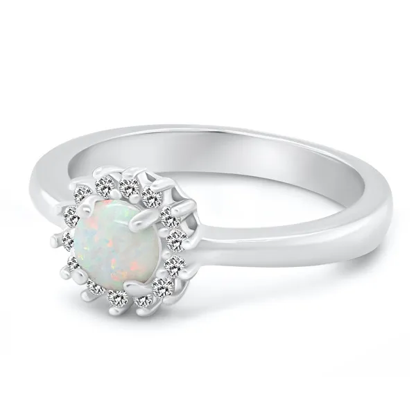 Silver ring with white synthetic opal and zircons RI110W