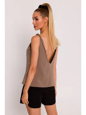 M792 Blouse with a deep neckline on the back - cocoa