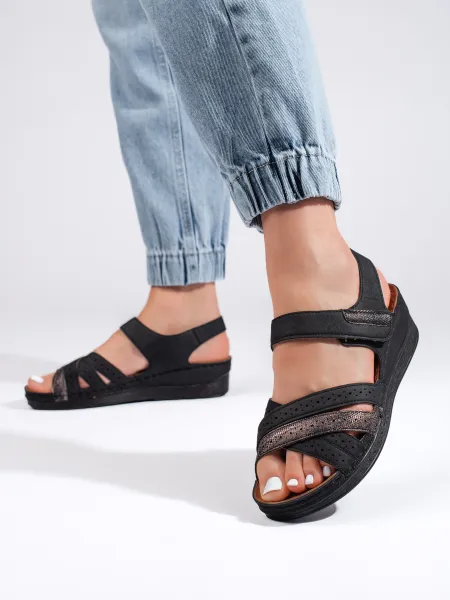 Women's black velcro sandals