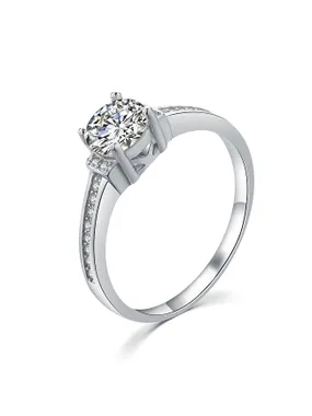 Elegant silver ring with clear zircons R00006