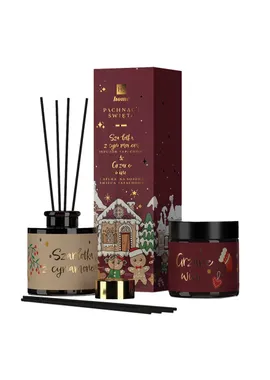 Fragrant Christmas scent diffuser set Apple Pie with Cinnamon 80ml + natural soy candle Mulled Wine 100ml