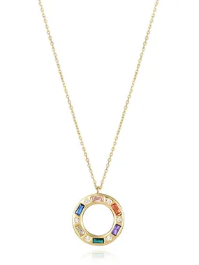 Fashion gold-plated necklace with colored zircons Elegant 13208C100-39