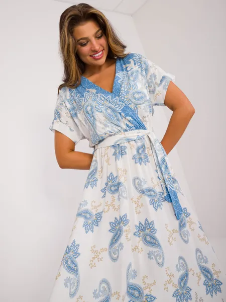 Women's white and blue dress with a print