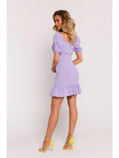 M784 Mini dress with a tie at the neckline - violet