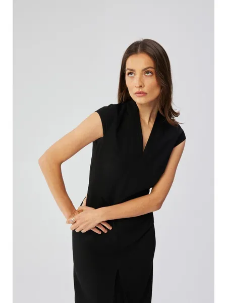 S359 Pencil dress with double neckline - black