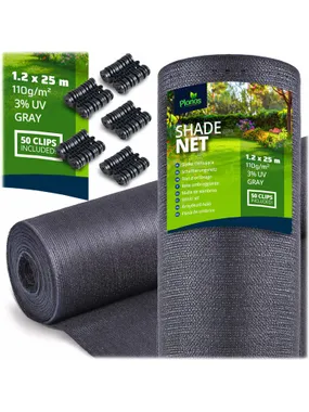 Shading mesh 1.2x25m 110g/m2 + 50 gray clamps