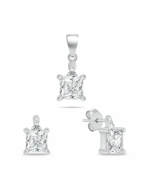 Elegant silver jewelry set with zircons SET260W (earrings, pendant)