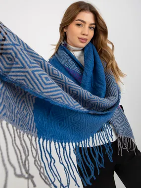 Dark blue and grey patterned women's winter scarf.