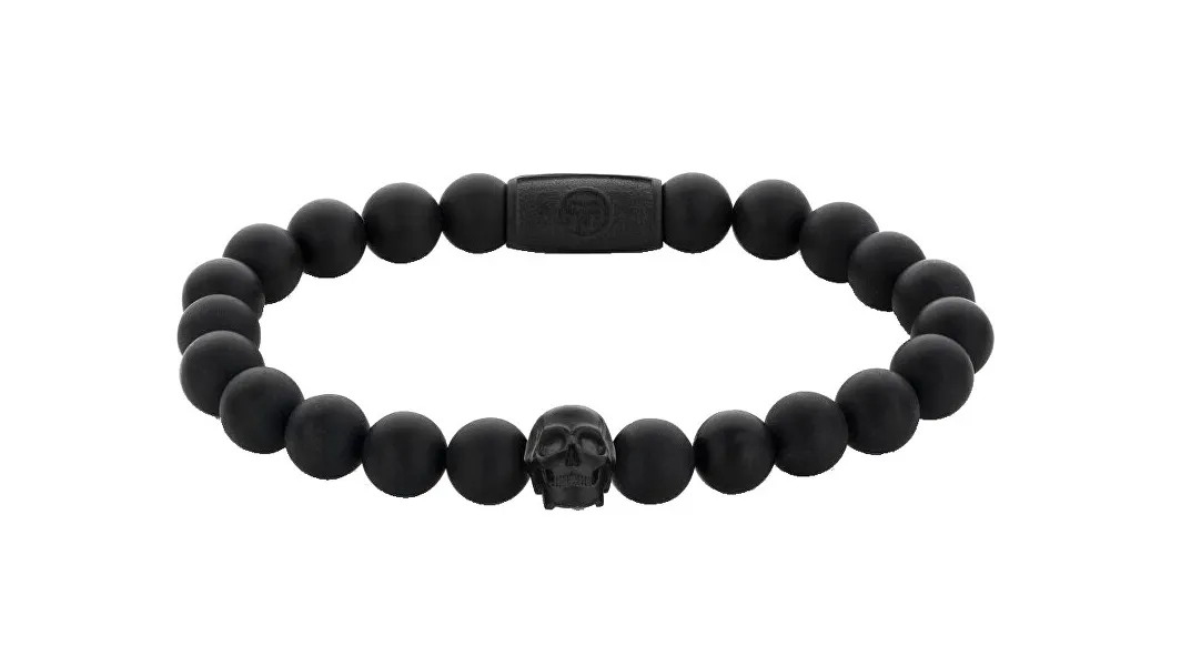 Skull Matt All-Black Beaded Bracelet RR-SK004-B