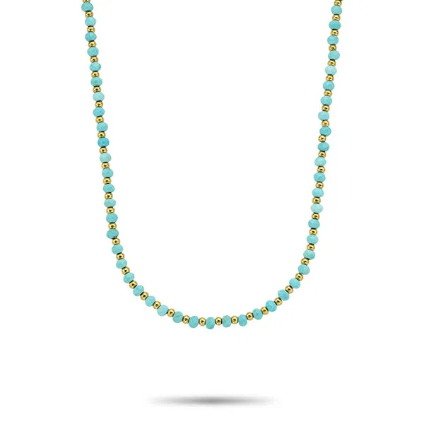 Bead Necklace Mix Turquoise Gold RR-NL047-G-40
