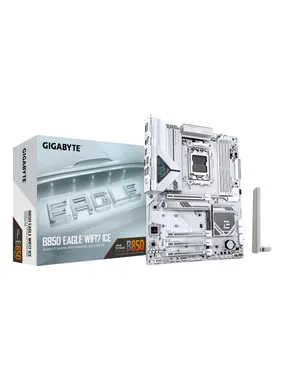 GIGABYTE B850 EAGLE WIFI7 ICE Motherboard - AMD Ryzen 9000 Series CPUs, 8+2+2 Phases Digital VRM, up to 8200MHz DDR5 (OC), 1xPCIe 5.0 + 2xPCIe 4.0 M.2, WIFI 7, 2.5 GbE LAN, USB 3.2 Gen 2