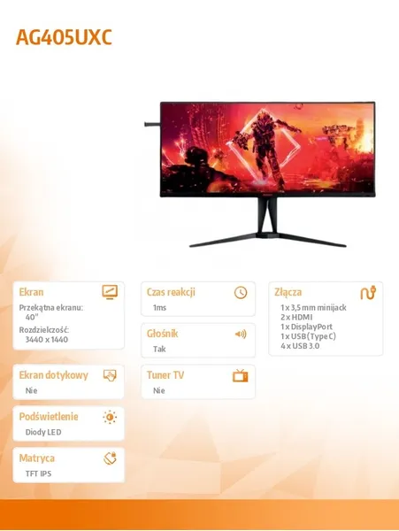 Monitor AG405UXC 40 inches 144Hz IPS HDMIx2 DP USB-C HAS