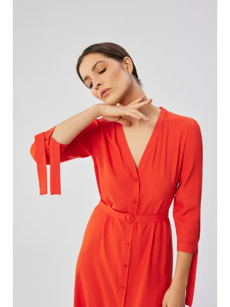 S365 Midi dress with tied cuffs - coral