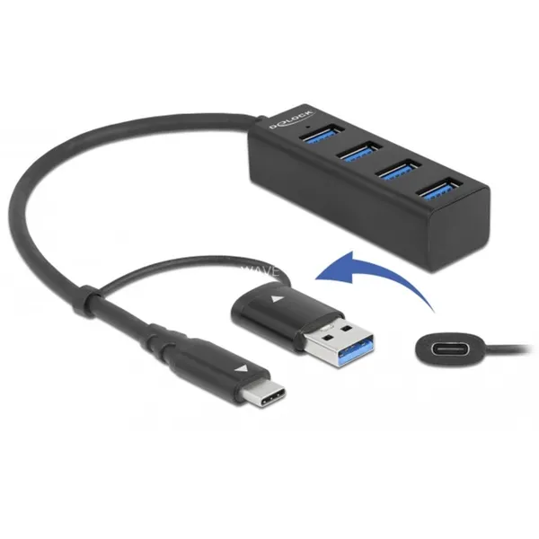 4 port USB 3.2 Gen 1 hub with USB Type-C or USB Type-A connector, USB hub