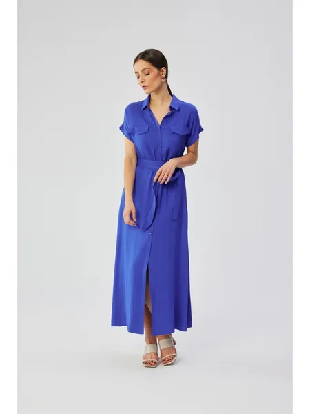 S364 Maxi dress with short sleeves - blue