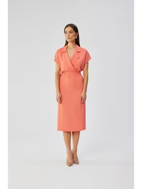 S363 Midi dress with collar - orange