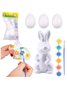 Easter Set Styrofoam eggs 3pcs figurine of a paint hare