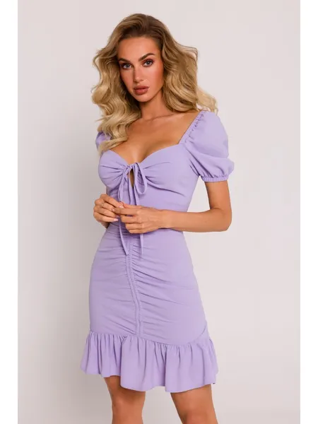 M784 Mini dress with a tie at the neckline - violet