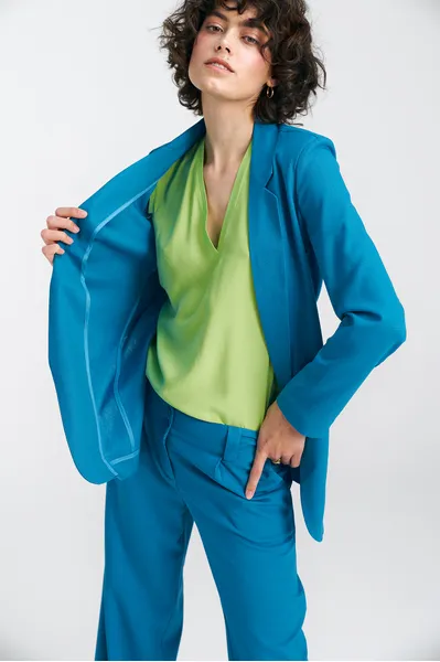 Linen jacket, longer - blue - Z55