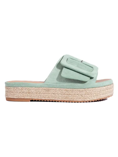 Mint suede espadrille slides on the Shelovet platform