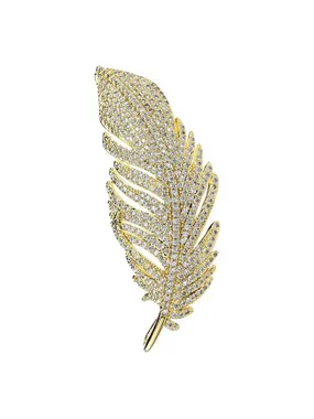 ELEGANT GOLD-PAY GLITTERING BROOCH PEŘÍČKO GOLD