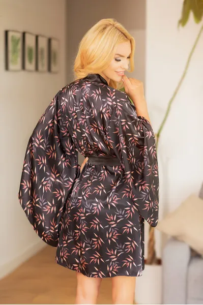 Dressing gown MUJERES satin black print