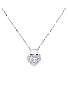 Romeo Heart Lock Silver Necklace with Brilliance Zirconia MW00303