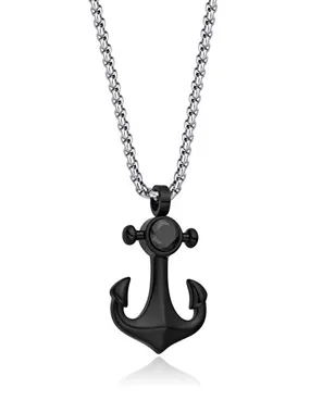 Steel Men´s Necklce With Zircon Black Anchor N1000503