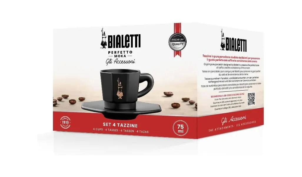 4 krūzīšu komplekts BIALETTI PERFETTO MOKA Porcelāns 4x 75 ml Melns