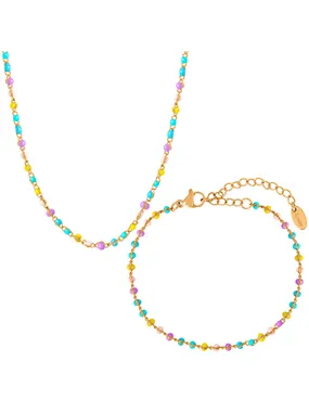 Playful gold-plated jewelry set with beads (necklace, bracelet)