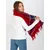 Red women's scarf with fringes.