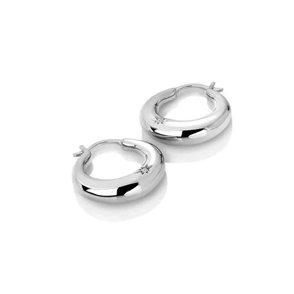 Silver hoop earrings with diamonds Huggies DE794