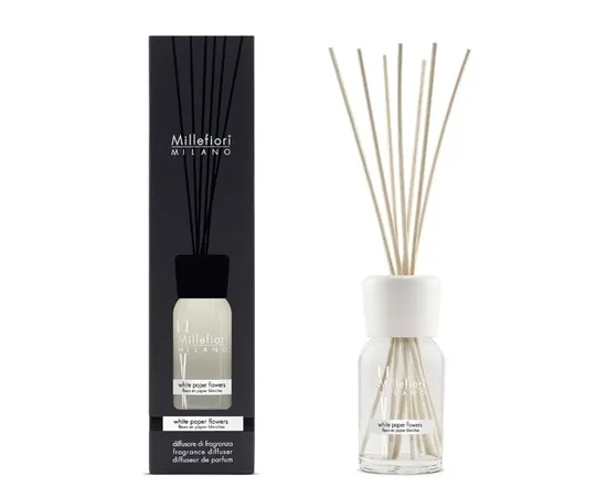 Millefiori Milano Natural glass diffuser, White paper flowers, 100ml