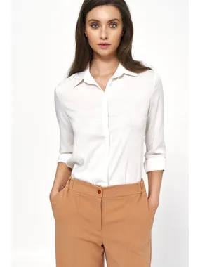 Viscose ecru blouse with a collar - B149