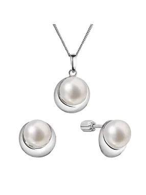 Charming Silver Jewelry Set with Genuine Pearls 29053.1B (Earrings, Chain, Pendant)