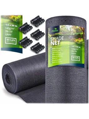 Shading mesh 1.5x50m 140g/m2 + 50 gray clamps